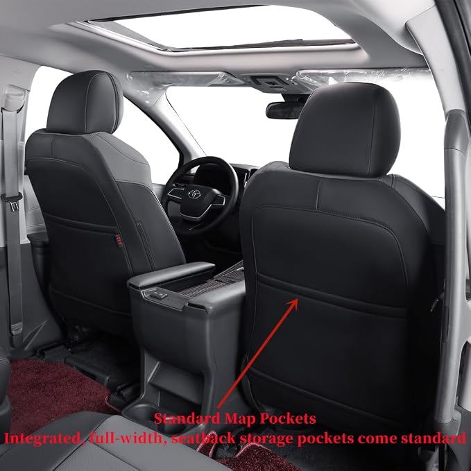 coverdream Sienna Seat Covers Custom Fit for 2021-2026 Toyota Sienna LE/XLE (8-Passenger),2nd Row Bench w/Removable Middle Seat,Waterproof Leather Car Seat Protector (Full Set,Black/Gray)