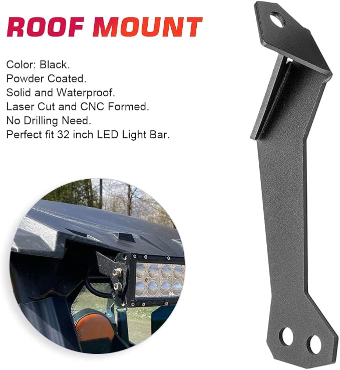 Dasen 32” Roll Bar Cage Roof Light Bar Bracket Fit Polaris RZR 900 1000 | For Straight/Curved Light