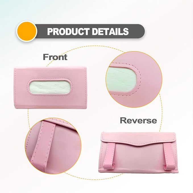 Premium PU Leather Car Tissue Holder Visor for Universal Auto,Tissue Case Holder Seat Back with Tissue Refill, Car Tissue Holder (Pink)