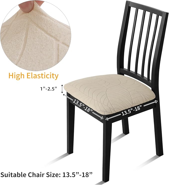 Fuloon Waterproof Chair Seat Covers 4 PCS, Stretch Cushion Covers Washable Dining Room Seat Slipcover Removable Kitchen Chair Protector (4, Cream)
