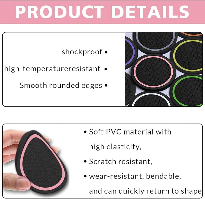 Car Cup Holder Coasters, Dustproof Automotive Interior Accessories Mat,2.75 Inch Non-Slip Insert Water Bottle Holder Pads, Universal for Vehicles, Trucks, RVs and More (Black/Pink, 4PCS)