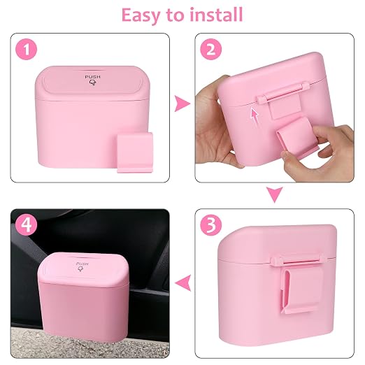 Accmor Car Trash Can with Lid, Leakproof Vehicle Garbage Organizer Holder Bin with 60 Pack Trash Bags, Mini Auto Dustbin Accessories Storage Container for Vans, SUVs, Office (Pink)