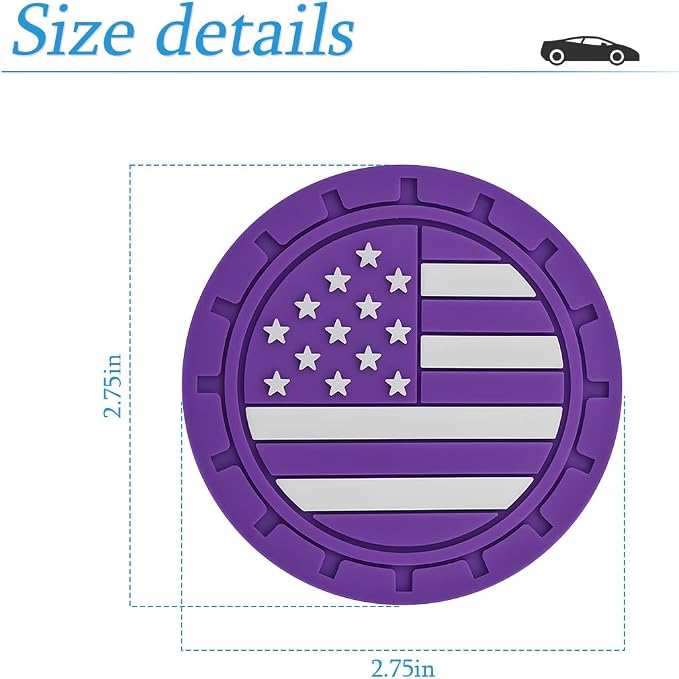 AUCELI 2 Pack Car Cup Holder Coasters, Colored American Flag US Flag Insert Car Cup Coaster, 2.75 Inch Anti Slip Shockproof Embedded Drink Mat, Vehicle Interior Decor Accessories