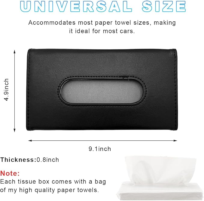 Ohleats Car Tissue Holder, Leather Sun Visor Napkin Holder, Auto Backseat Tissue Mask Case Dispenser for Most Vehicles, Universal Interior Car Accessories Hanging Tissues (Black)