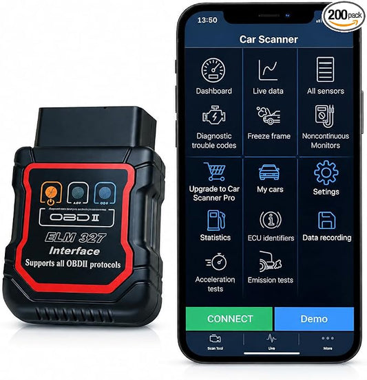 Bluetooth OBDII Scan Tool for iPhone & Android - No Subscription Fee - OBD2 Car Scanner and Code Reader - Diagnose Check Engine Fault, Supports 10 Languages and Most Cars After 1996