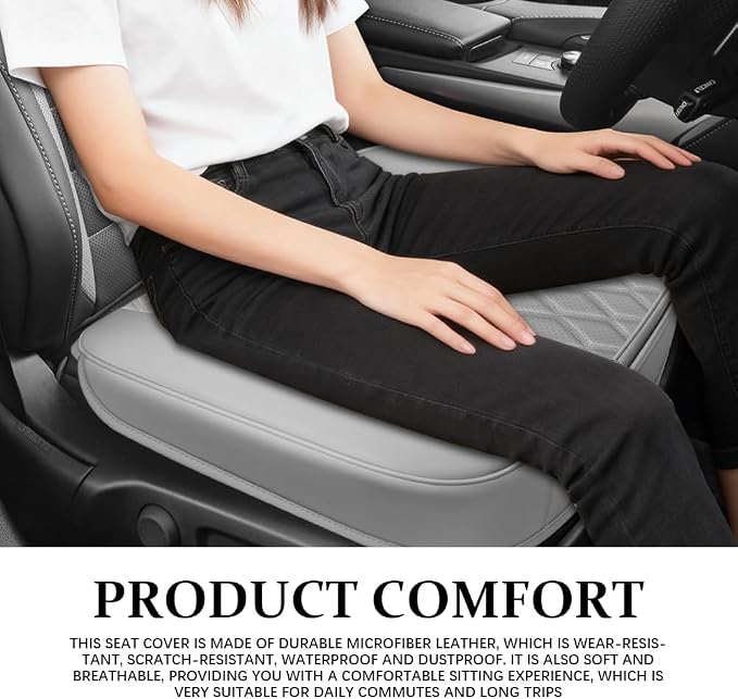 Leather Front Car Seat Cover, Anti-Slip Car Seat Bottom Covers, Full Wrapped Bottom Seat Protectors with Storage Pocket, Universal Comfortable Seat Cushion Fit Vehicles SUVs Trucks (Gray)
