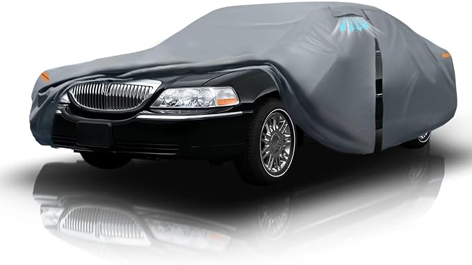 Waterproof Lincoln Town Long Car(1998-2011) Car Cover with Breathable Vents, [Upgrade] Premium Covers with Cotton Liner and Zipper Door