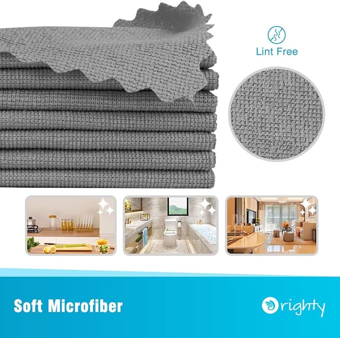 Orighty Microfiber Cleaning Cloth Bulk, 150 Pack Shop Towels 12x12in, Grey | Reusable Microfiber Towels for Cars, Shop Rags, Multi-Purpose Lint Free Cleaning Rags for Home & Kitchen