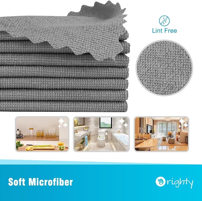 Orighty Microfiber Cleaning Cloth 5 Pack, Grey Cleaning Rags 12x11 inch | Microfiber Towels for Cars, Highly Absorbent Household Cleaning Supplies, Reusable Lint Free Cloths for House, Kitchen