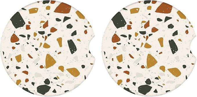 Britimes Absorbent Car Coasters 2 Pack for Cup Holders, 2.56" Ceramic Stone & Non-Scratch Cork Base Drink Coasters Cupholder Terrazzo