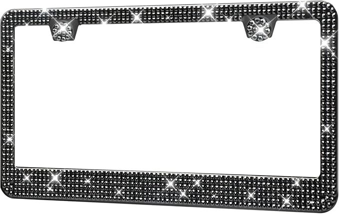 HOTOR License Plate Frame - Lastingly Bling and Sparkly License Plate Frame for Women, Stainless Steel & Obstruction-Free Frame with Multifaceted Rhinestones,Black, 1 Pack