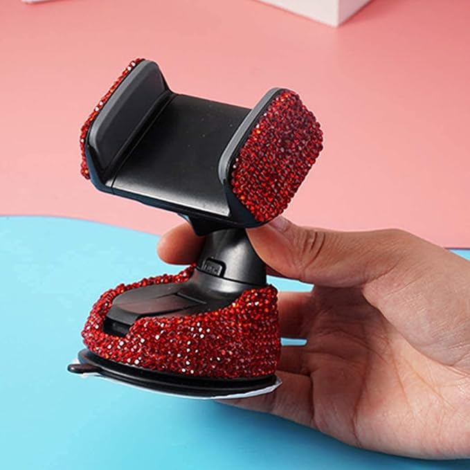 SUNCARACCL Bling Car Phone Holder, 360°Adjustable Crystal Auto Phone Mount Universal Rhinestone Car Stand Phone Holder Car Accessories for Windshield Dashboard and Air Outlet (Red)