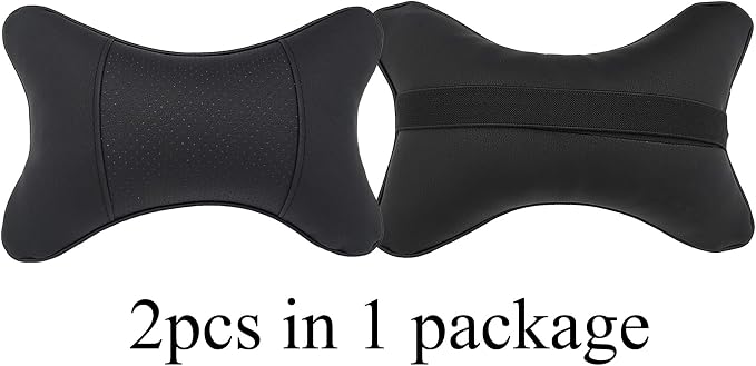 2 Packs Car Neck Pillows, Dual-Side PU Leather Car Headrest with Fiber Filling, Universal Soft Neck Support Pillow for Car, Home & Office (Black)