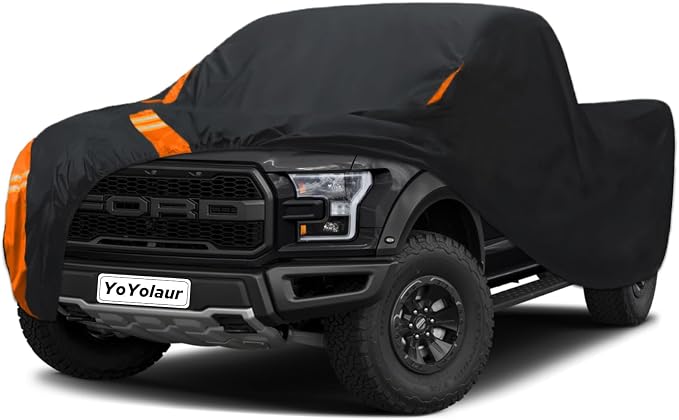 10-Layer Truck Cover Waterproof All Weather, Soft Cotton Lining, Compatible with Ford F100 Chevy C10 S10 Ram 150 250, Universal Fit for Pickup Up to 210" L, Size M (See Size Chart)