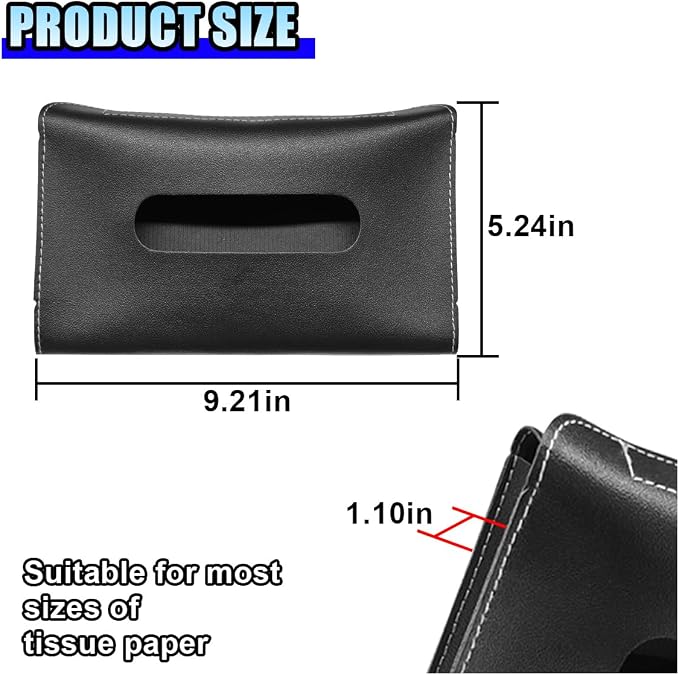 Car Visor Tissue Holder - Leather Tissue Box Holders Car Mask Dispenser - Hanging Car Napkin Holder Auto Tissues Dispenser - Rectangular Mask Holders Sun Visor Accessory for Vehicles (Black)