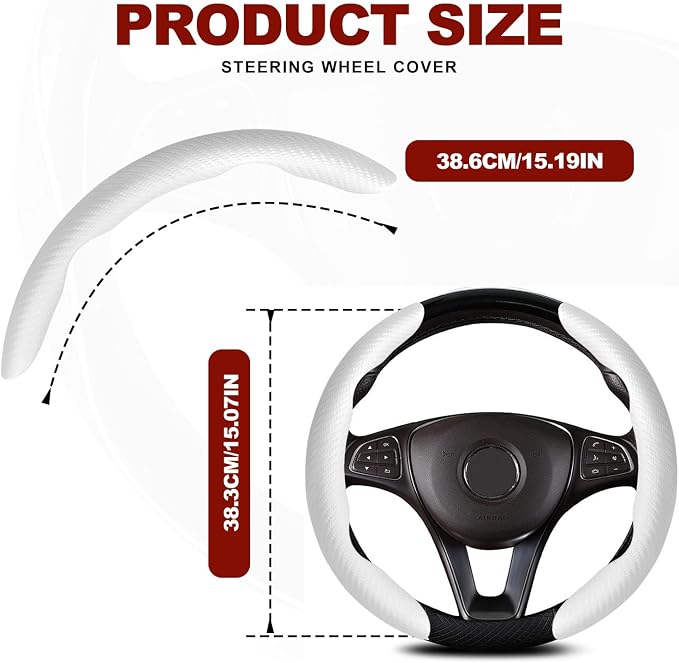 Universal Fit Carbon Fiber Steering Wheel Cover, Segmented Steering Wheel Protector, Carbon Fiber Anti-Skid Steering Wheel Cover Car Interior Accessories (2 Pcs White)
