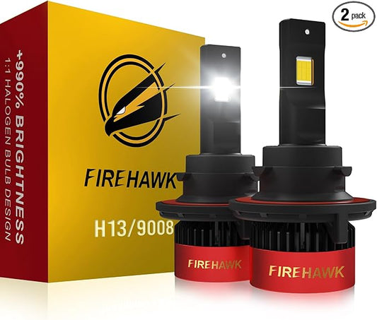 Firehawk H13/9008 Bulbs 70000LM Pure White 6000K Plug & Play IP68 Waterproof Fog Light, Pack of 2