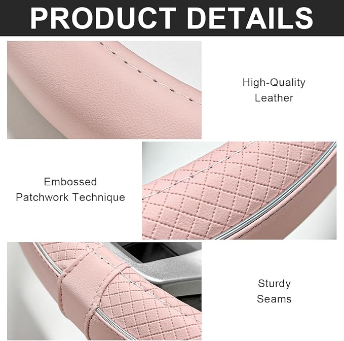 Car Steering Wheel Cover, 15 Inch Anti-Slip Breathable Leather Auto Steering Wheel Protector, Full Surround Soft Steering Wheel Cover for Men Women, Car Interior Accessories (Pink & White)