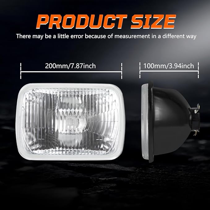 7X6 Inch H6054 Glass Square Headlight Housing + H4/9003 High Low Beam Bulbs for Cars,Truck and Van,Halogen Sealed High Low Dual Beam,OEM Style Original Classic Look Conversion Assembly Pair Kit