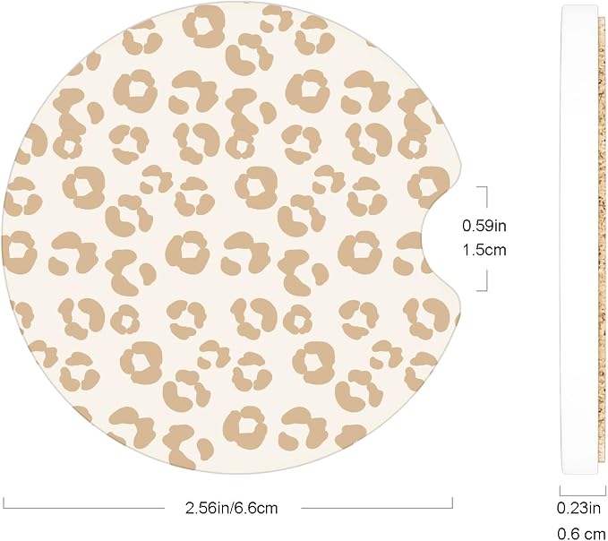 Ceramic Car Coasters – Absorbent Car Cup Holder Coaster Set for Women, Cute Aesthetic Car Accessories for Girls, 2 Pack (Tan)