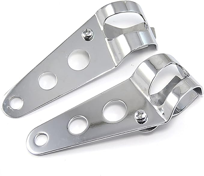 Silver Motorcycle Headlight Fork Mount Brackets 33-43mm 2 Pack | Solid Metal Construction, 33-43mm Adjustable Clamp, No Drilling Install, Fit Chopper Cafe Racer All Motorcycles