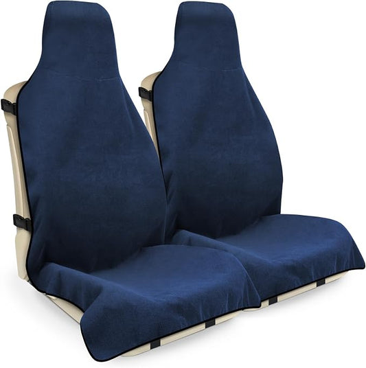 INFANZIA Waterproof Sweat Towel Seat Cover, Premium Car Seat Towel Protector for Trucks SUV Jeep, Universal Non-Slip Bucket Seat Covers for Post Gym Workout, Running, Swimming, Beach (Navy Blue, 2Pcs)