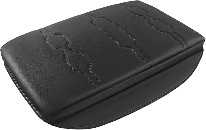 Muslogy Center Console Armrest Cover Fit for Ford Ranger 2024 2025 2026 Accessories, Comfort Armrest Pad Console Lid Cushion Vegan Leather 1-Inch Extra Thick(Black/Black Trim)