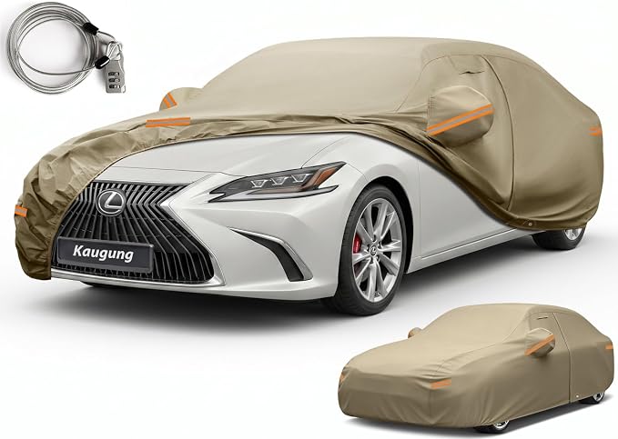Kaugung Custom Fit Car Cover for Lexus ES ES300 ES330 ES350 ES300h (2001-2026), Heavy Duty All Weather Waterproof Outdoor Cover, Sun Rain UV Protection with Driver Door Zipper, Mirror Pockets & Vents