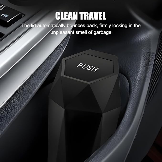 Car Trash Can with Lid, Mini Leakproof Fragrance Vehicle Cup Holder Garbage Bin for Console Door, Small Portable Auto Interior Dustbin Organizer Accessories, Universal Fit (Black)