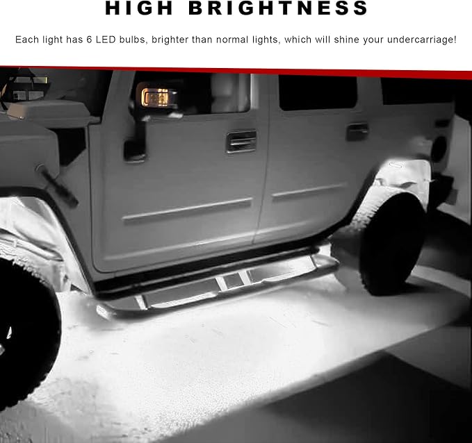 10 PCS Car LED Rock Strip Lights, 3.8" 6 LED Shockproof Thin Line Side Marker Clearance Light, Waterproof Exterior Underglow Wheel Fender Well Lighting Kit for Most Vehicles (White)