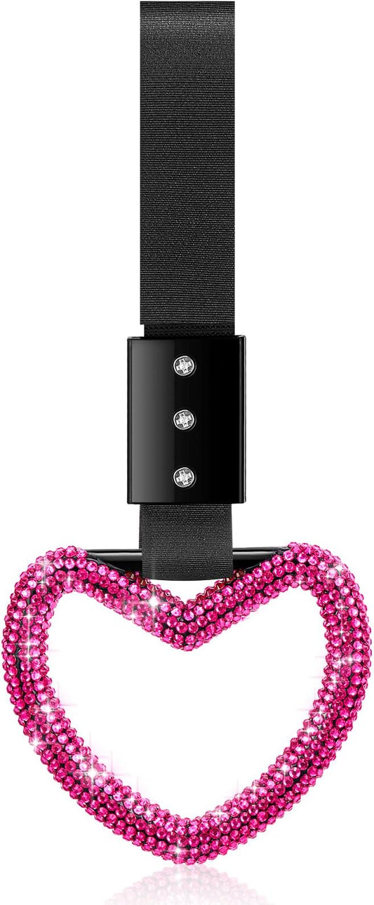 Fabbay Bling Car Accessories Bling Heart Handle Ring Car Accessory for Women Hearts Hand Strap Drift Charm Rear Bumper Warning Ring Decor for Auto Interior Exterior Decoration(Hot Pink,Heart Style)