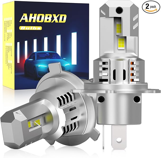 AHOBXD Upgraded H4 Bulbs Super Bright 60000LM Brightness 900% White H4/9003 Car Light Bulbs Cooling Fan 1:1 Halogen Size 100000hrs Long Lifespan Plug and Play Fog Lights Pack of 2