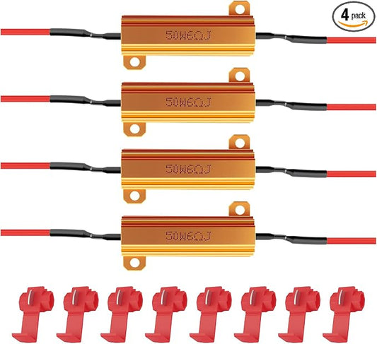 4PCS 50W 6Ω Car Load Resistors for LED Turn Signal Kit with T-Taps,LED Resistor Turn Signal Fix Fast Blinking/Hyper Flash/Error Code,Heat-Resistant LEDs Load Resistor