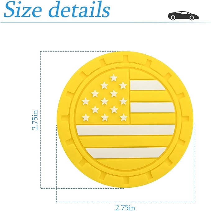 AUCELI 2 Pack Car Cup Holder Coasters, Colored American Flag US Flag Insert Car Cup Coaster, 2.75 Inch Anti Slip Shockproof Embedded Drink Mat, Vehicle Interior Decor Accessories