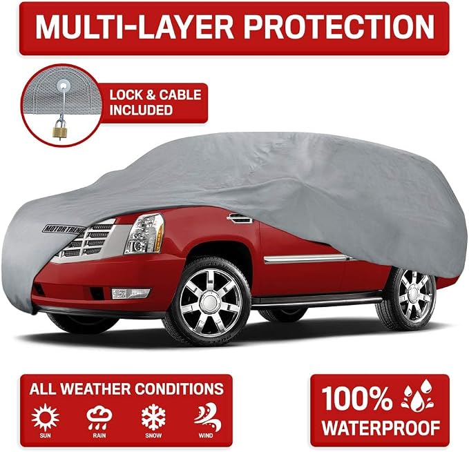 Motor Trend 4-Layer 4-Season Auto (Waterproof Outdoor UV Protection for Heavy Duty Use Full Car Cover for Vans, Suvs, Crossovers up to 185")