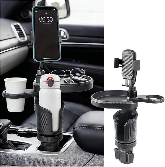 Car Cup Holder Tray, 3 in 1 Multifunctional Vehicle Food Water Bottle Phone Holder Expander Adapter with Adjustable Base, Detachable Auto Interior Food Tray Table, Universal Fit (Carbon Fiber)