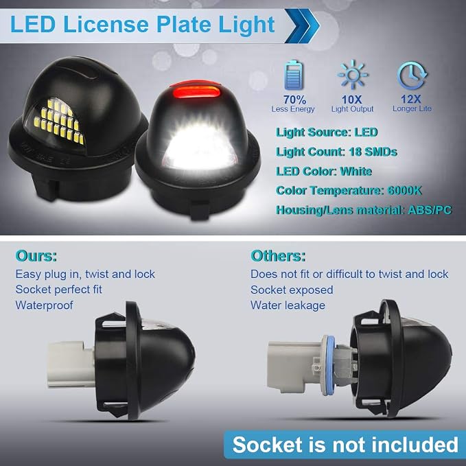 LED License Plate Light Lamp Assembly with Red OLED Neon Tube Compatible with Ford F150 1990-2014, F250 F350 1999-2016, Ranger 1983-2011, Excursion Raptor Black housing 6000K White, Pack of 2