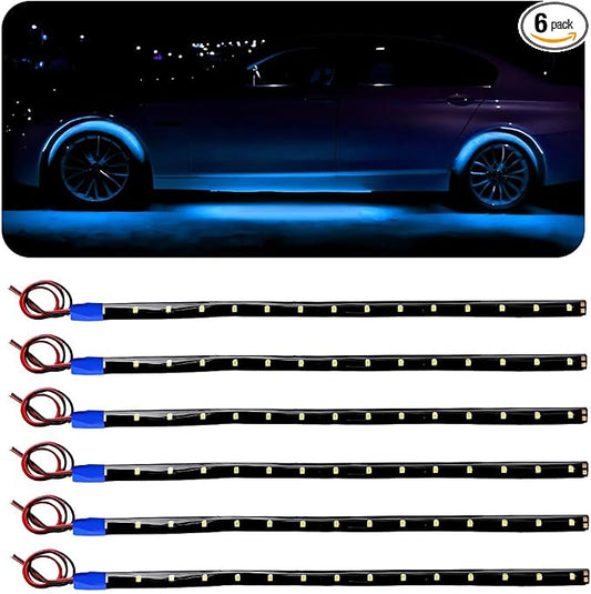Wevdn 6 PCS 15 LED Strip Underbody Light, DC 12V 1Ft Flexible Underglow Car LED Light Strip with 6 Inch Wire, Waterproof LED Interior Exterior Decoration for Car Truck Motorcycle (Ice Blue)