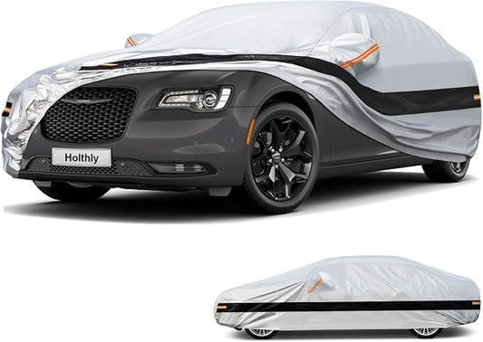 10 Layer Sedan Car Cover Waterproof All Weather for Automobiles,100% Waterproof Outdoor Car Covers Rain UV Dust Protection. Custom Fit for Chrysler 300, Audi A8, BMW 7 Series, etc