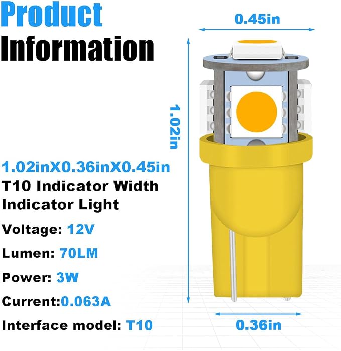 smilfuy 2PCS T10 194 LED Bulbs Tag Lights for License Plate, 6000K Yellow | Wedge 168 T10 2825 5SMD 5050 Chips LED Bulb, 12V Bulb Replacement for Car Interior Dome Map Door Courtesy License Plate Light