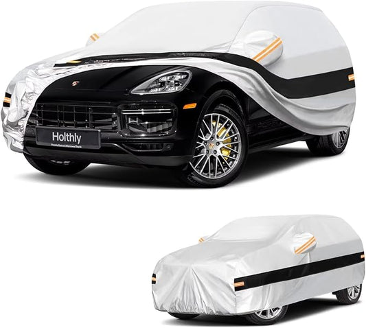 10 Layers SUV Car Cover Custom Fit for Porsche Cayenne (2002-2026), Waterproof All Weather for Automobiles, Outdoor Full Cover Sun Dust Rain Protection with Cotton. Silver