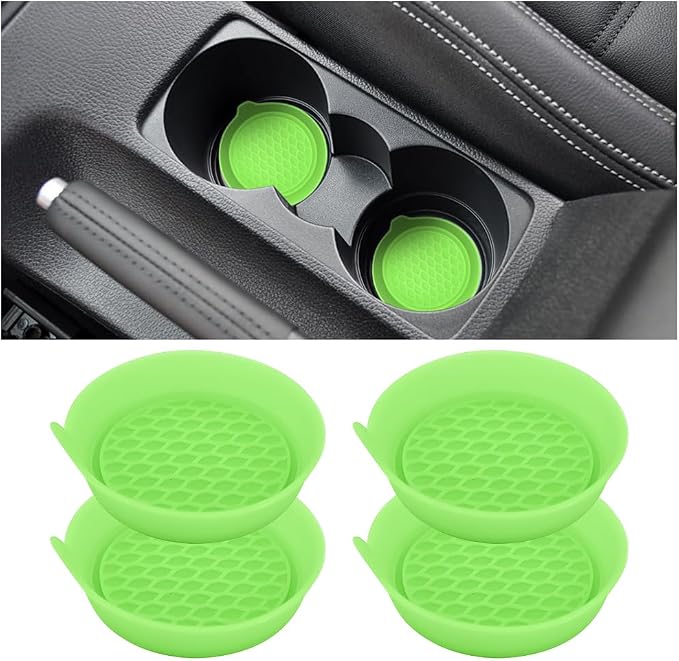 Mandark Car Cup Coaster, 4PCS Silicone Non-Slip Vehicle Drink Cup Mat, Sift-Proof Spill Recessed Automotive Interior Cup Holder Insert Protector Accessories, Universal for Most Cars (Green)