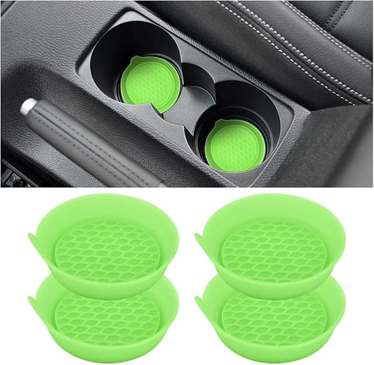 Mandark Car Cup Coaster, 4PCS Silicone Non-Slip Vehicle Drink Cup Mat, Sift-Proof Spill Recessed Automotive Interior Cup Holder Insert Protector Accessories, Universal for Most Cars (Green)