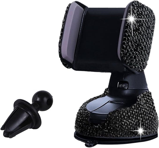 SUNCARACCL Bling Car Phone Holder, 360°Adjustable Crystal Auto Phone Mount Universal Rhinestone Car Stand Phone Holder Car Accessories for Windshield Dashboard and Air Outlet (Black)