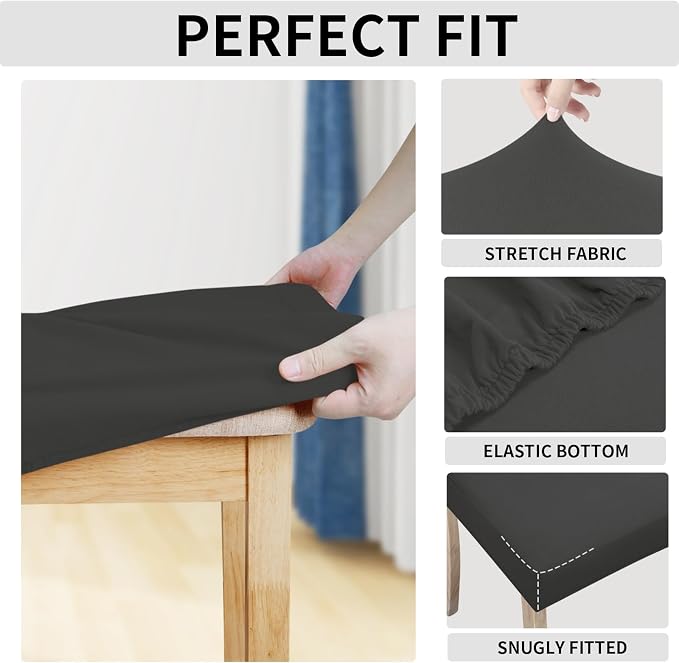 Easy-Going 100% Waterproof Seat Covers for Dining Room Chairs Set of 2, Stretch Chair Seat Slipcovers Protector Removable and Washable Kitchen Dining Chair Covers, Dark Gray