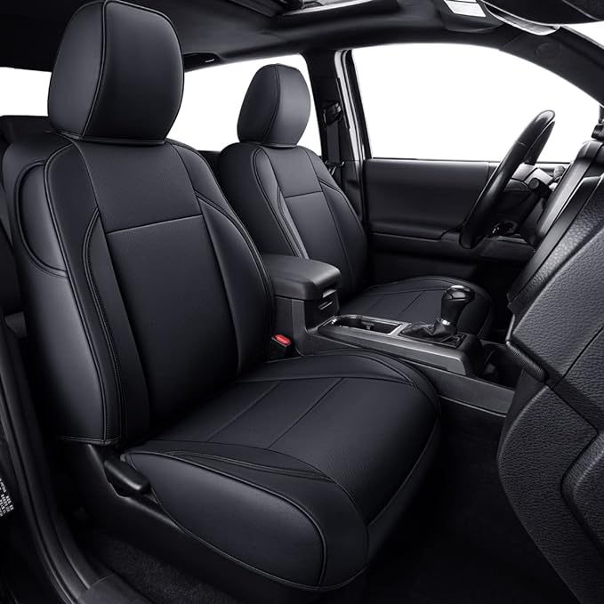 LUCKYMAN CLUB 2 Front Tacoma Seat Covers Custom Fit 2024 2025 Tacoma Crew Cab and Extended Cab (Black 2 pcs)