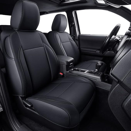 LUCKYMAN CLUB Tacoma Custom Fit Seat Covers for 2024 2025 Tacoma Crew Cab with Faux Leather (Black)