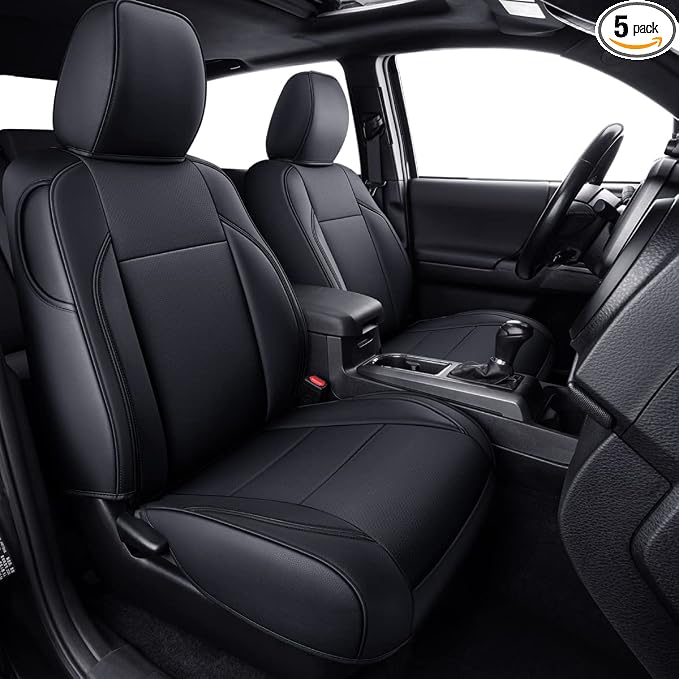LUCKYMAN CLUB Tacoma Custom Fit Seat Covers for 2016-2023 Tacoma Crew Cab with Faux Leather (Black)