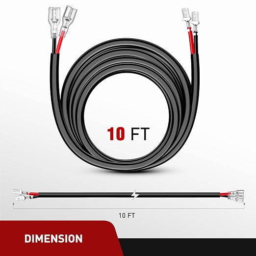 Nilight 2 PCS 14 AWG 10 Feet Wiring Harness Extension Kit for LED Light Bar Pods Work Off Road Auxiliary Ditch A-Pillar Lights Driving Fog Boat Lighting
