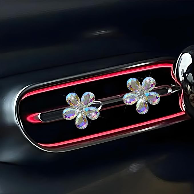 Zpana Bling Daisy Flower Car Air Vent Clips, 5PCS Sparkling Crystal Rhinestone Cute Vehicle Air Conditioning Clamp, Diamond Auto Air Outlet Clip Decor for Women Girls, Universal Fit (Multicolor)